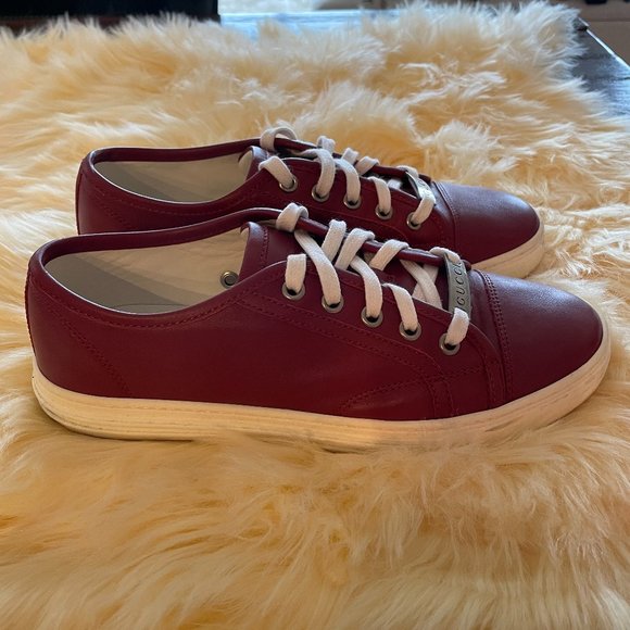 GUCCI RED LEATHER SNEAKERS WITH METAL LOGO!!!! - Picture 4 of 8